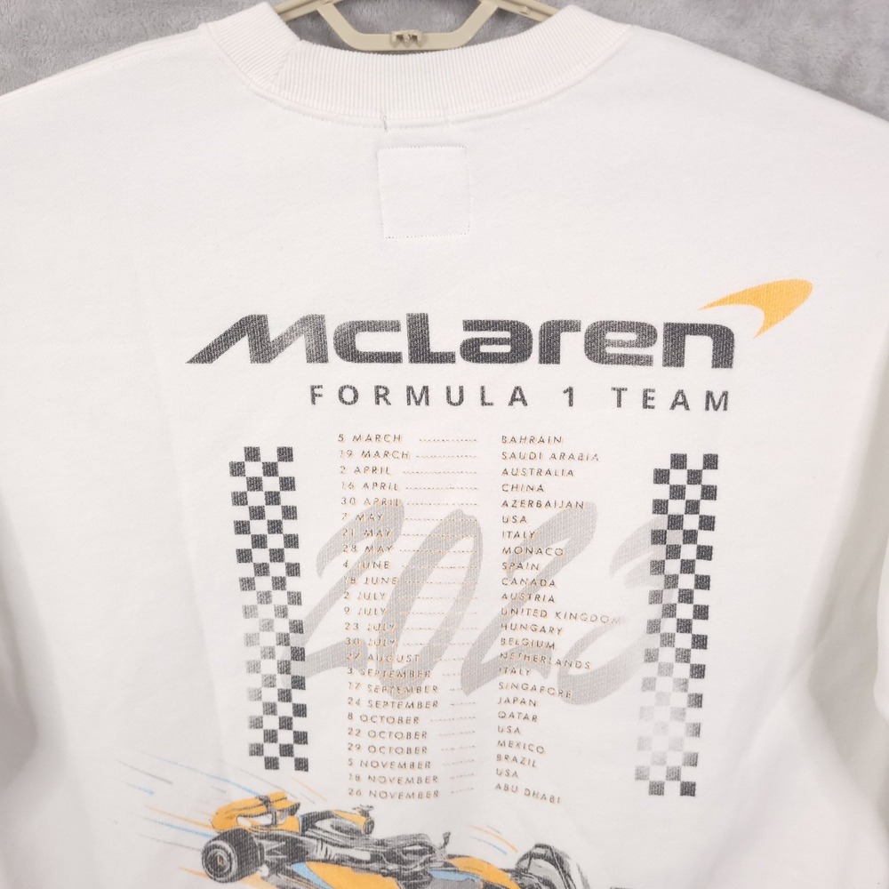 McLaren Sweatshirt Mens Small Beige 2023 Graphic F1 Formula 1 Team Oversized